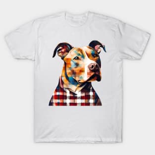 Pitbull Terrier in Plaid T-Shirt